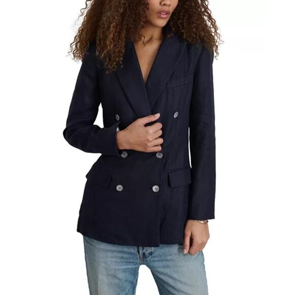 B46 Alex Mill Double Breasted Blazer Linen Womens XS Parisian Chic Lazy Luxury - Picture 1 of 10